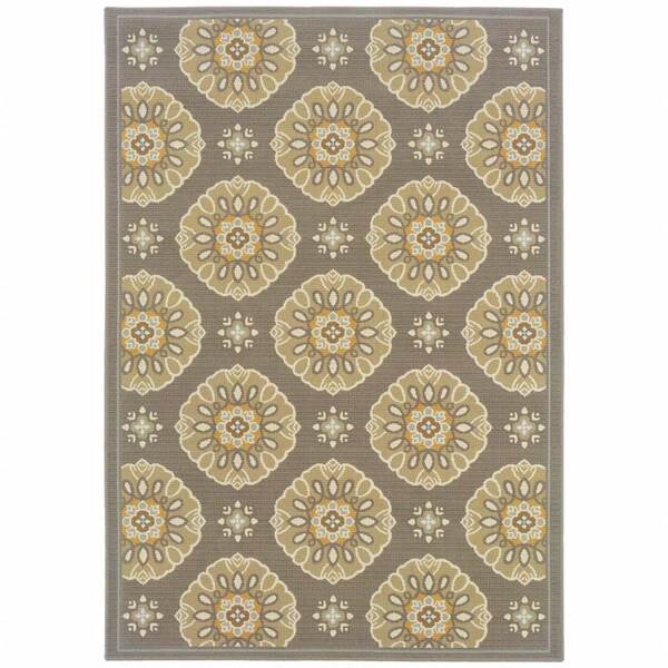 Palacedesigns 9 x 13 ft. Grey Gold Floral Medallion Discs Indoor & Outdoor Area Rug - Grey - 9 x 13 ft. PA3647699 - main